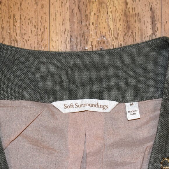 Soft Surroundings Green Linen Blend Embroidered Bolero Jacket Sz M - Picture 4 of 4